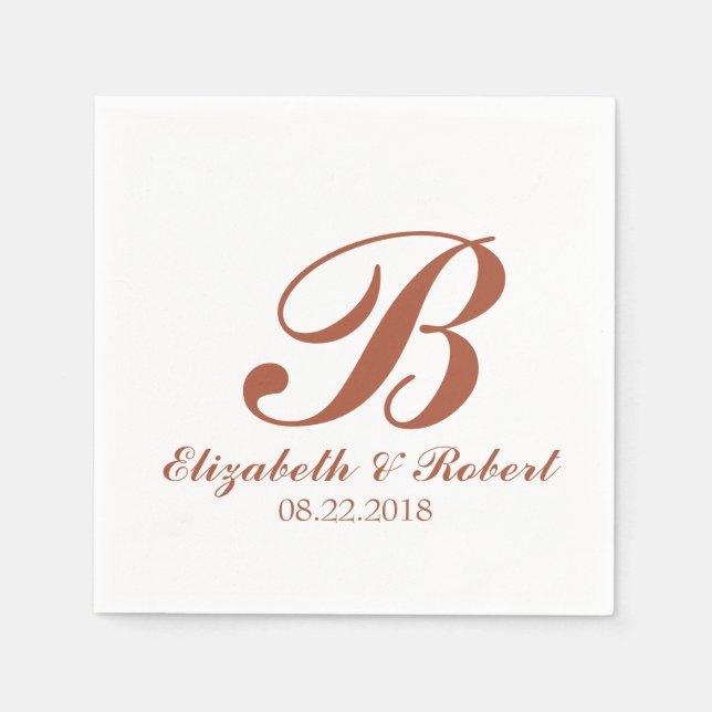 Terracotta White Wedding Monogram Napkins (Front)