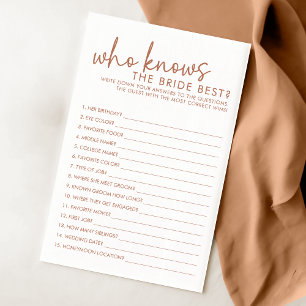 Terracotta & White Who Know The Bride Best Game