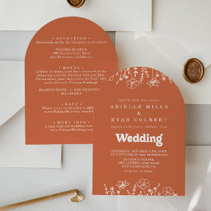 Terracotta White Wildflower Front & Back Wedding Invitation