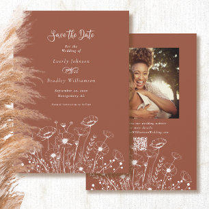 Terracotta White Wildflower Save the Date Wedding Invitation