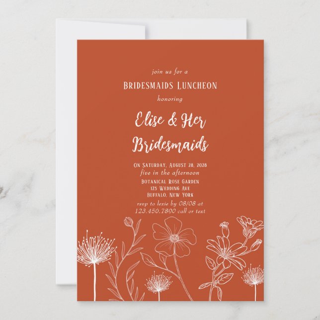 Terracotta White Wildflowers Bridesmaids Luncheon Invitation (Front)