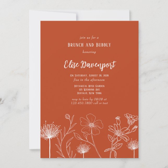 Terracotta White Wildflowers Brunch and Bubbly Invitation (Front)