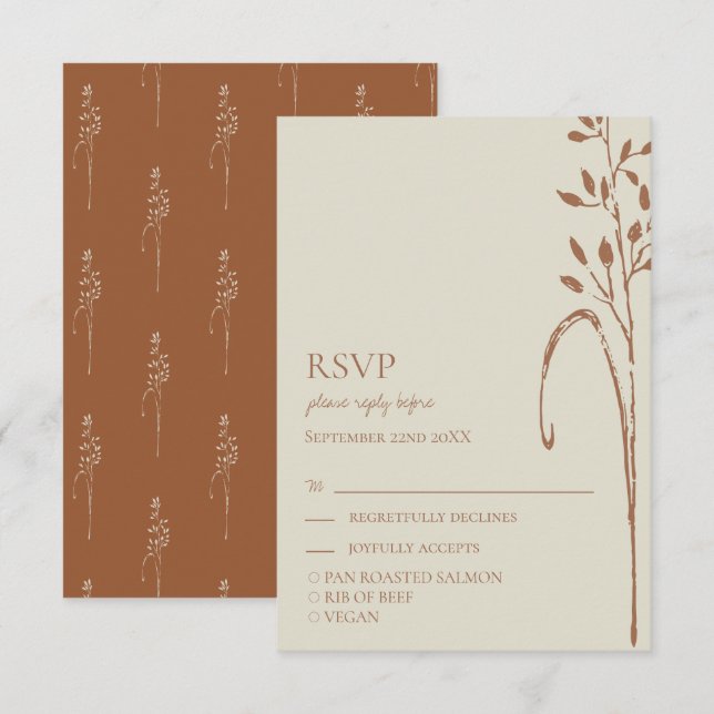  Terracotta & Wild Grass Earth Tone Wedding RSVP (Front/Back)