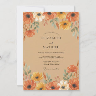 Terracotta Wildflower Autumn Wedding Invitation