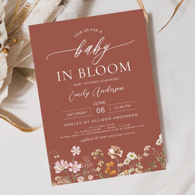 Terracotta Wildflower Baby in Bloom Baby Shower Invitation (Creator Uploaded)