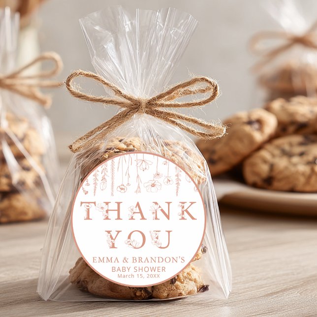 Terracotta Wildflower Baby Shower Thank You  Classic Round Sticker (Thank You Terracotta Wildflower Sticker)