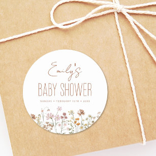 Terracotta Wildflower Boho Baby Shower In Bloom Classic Round Sticker