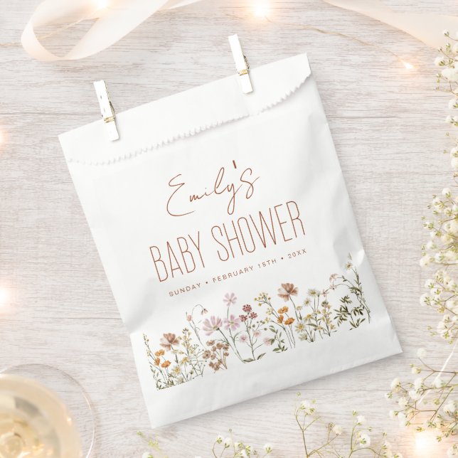 Terracotta Wildflower Boho Baby Shower In Bloom Favour Bags (Clipped)