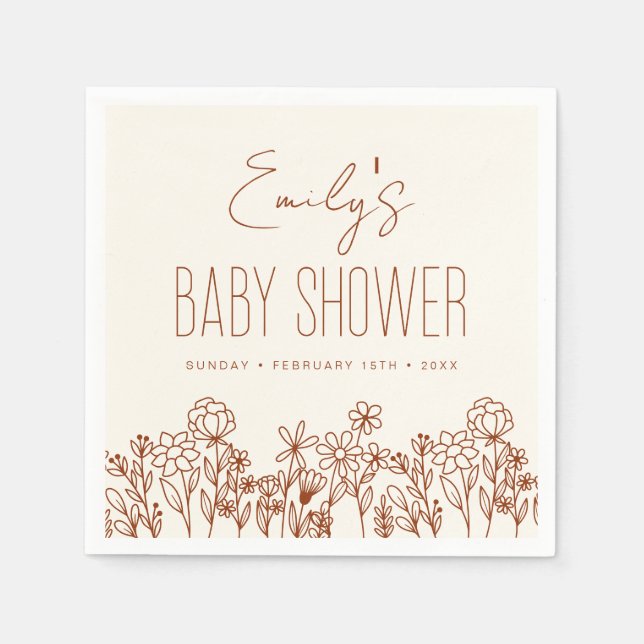 Terracotta Wildflower Boho Baby Shower In Bloom Napkin (Front)
