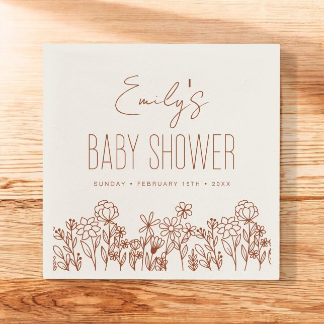 Terracotta Wildflower Boho Baby Shower In Bloom Napkin (Creator Uploaded)
