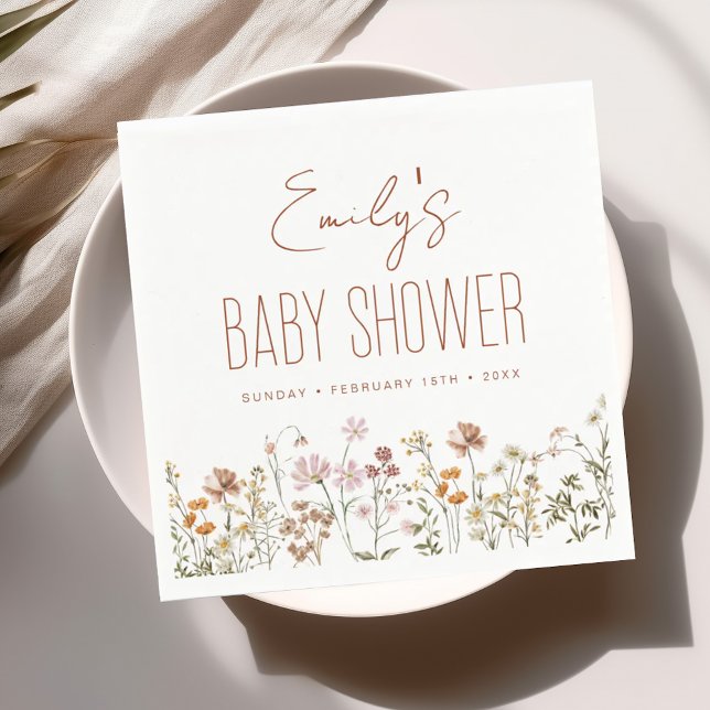 Terracotta Wildflower Boho Baby Shower In Bloom Napkin (Creator Uploaded)