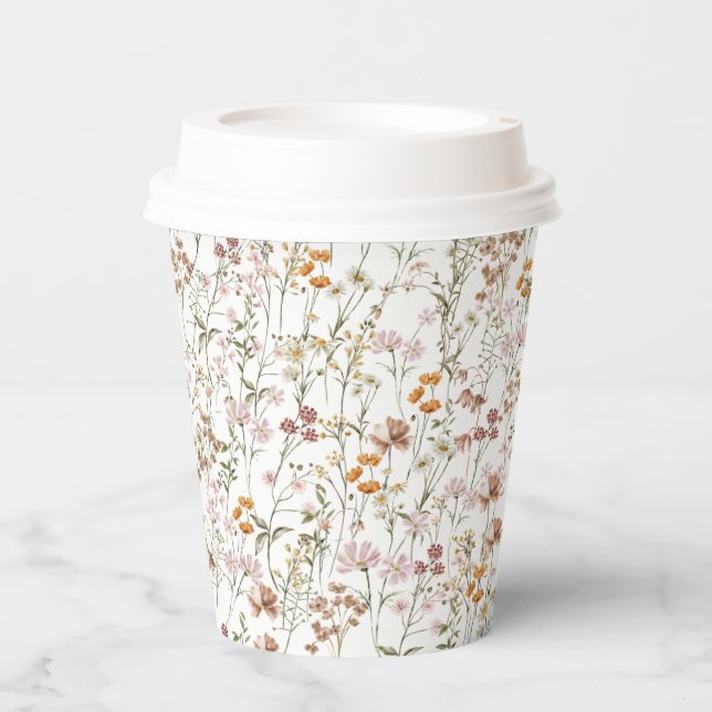 Terracotta Wildflower Boho Baby Shower In Bloom Paper Cups (Front)
