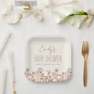 Terracotta Wildflower Boho Baby Shower In Bloom Paper Plate