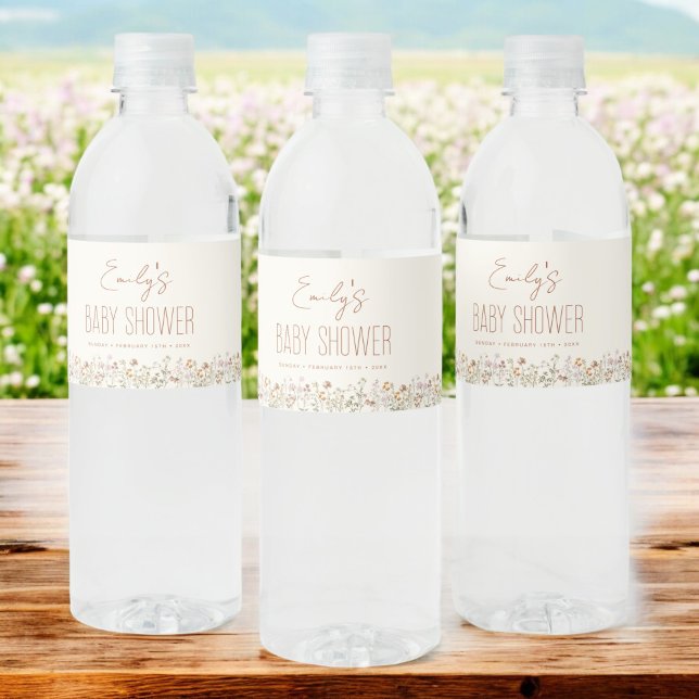 Terracotta Wildflower Boho Baby Shower In Bloom Water Bottle Label (Creator Uploaded)