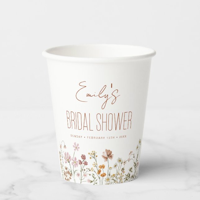Terracotta Wildflower Boho Bridal Shower In Bloom Paper Cups (Front)