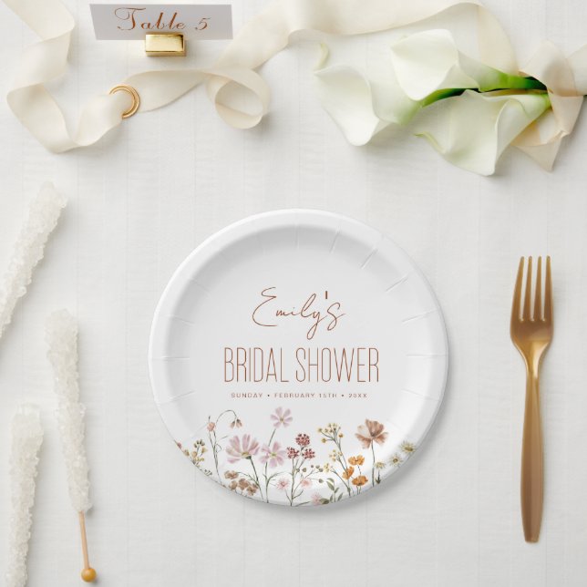 Terracotta Wildflower Boho Bridal Shower In Bloom Paper Plate (Wedding)
