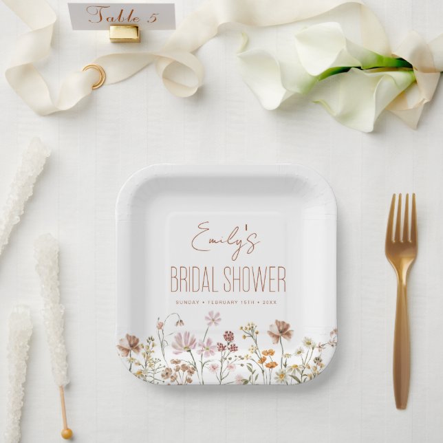 Terracotta Wildflower Boho Bridal Shower In Bloom Paper Plate (Wedding)