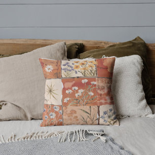 Terracotta Wildflower Boho Patchwork Rustic Spring Cushion
