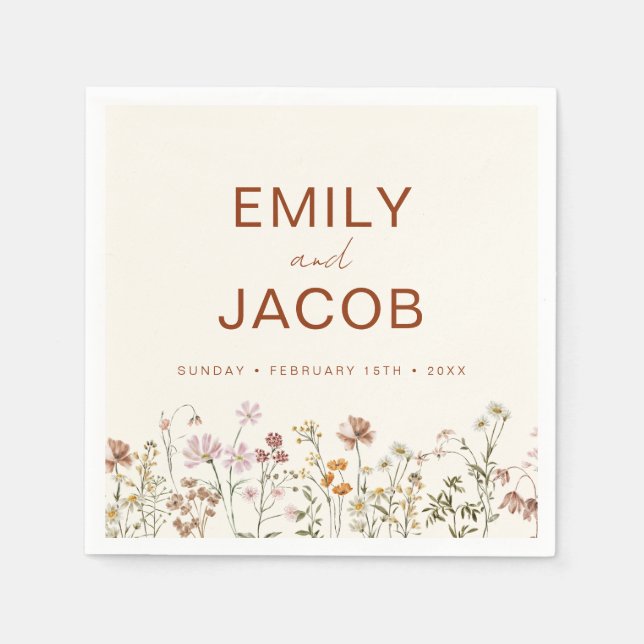 Terracotta Wildflower Boho Wedding In Bloom Napkin (Front)
