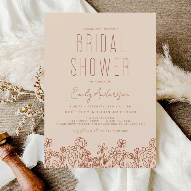 Terracotta Wildflower Bridal Shower Elegant Invitation (Creator Uploaded)