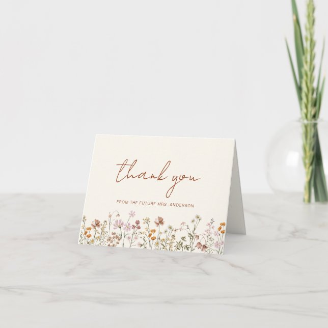  Terracotta Wildflower Bridal Shower Thank You Card (Front)
