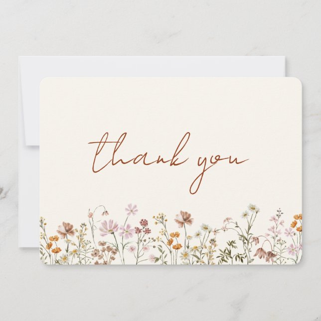 Terracotta Wildflower Bridal Shower Thank You Card (Front)