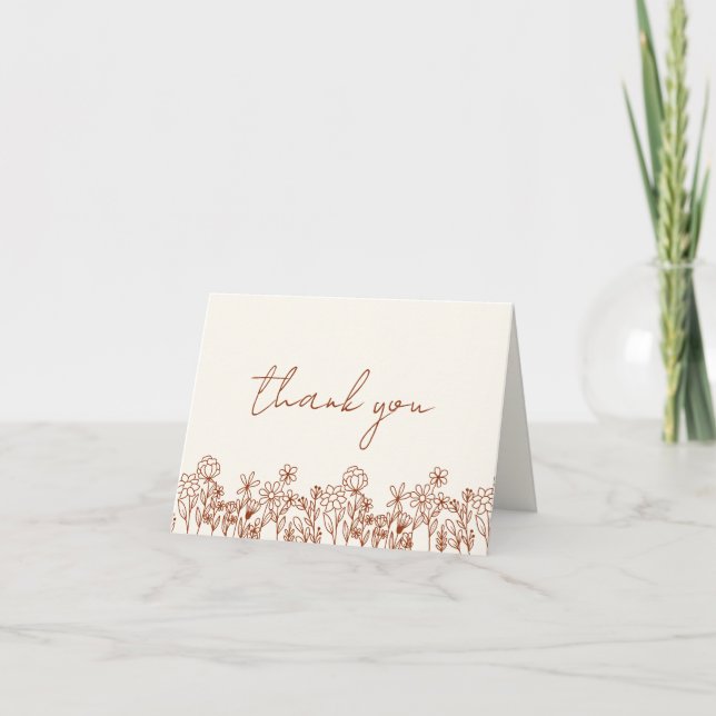  Terracotta Wildflower Bridal Shower Thank You Card (Front)