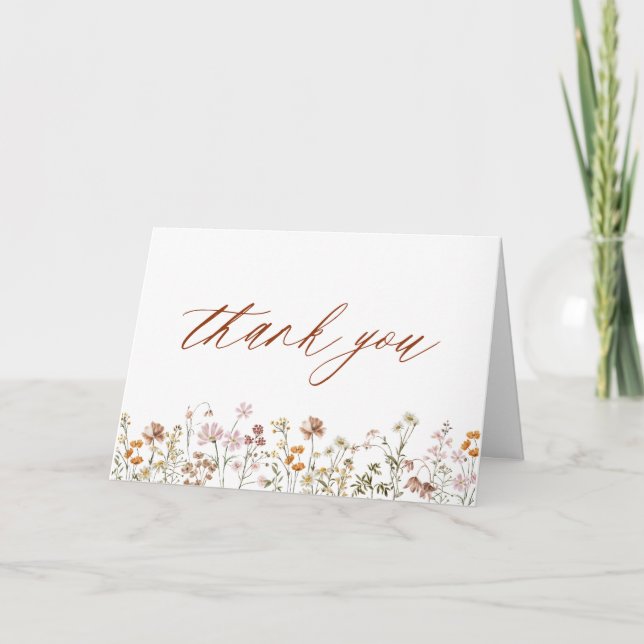  Terracotta Wildflower Bridal Shower Thank You Card (Front)