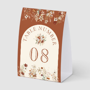 Terracotta Wildflower Cream Wedding Table Number