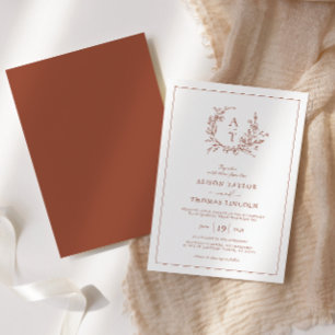 Terracotta Wildflower Crest Monogram Wedding Invitation