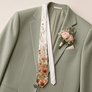 Terracotta Wildflower Desert Wedding Groomsmen Tie