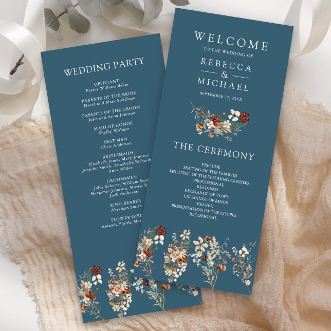 Terracotta Wildflower Dusty Blue Wedding Program (Creator Uploaded)