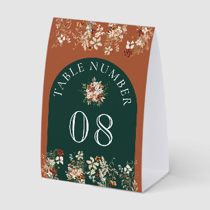 Terracotta Wildflower Emerald Wedding Table Number