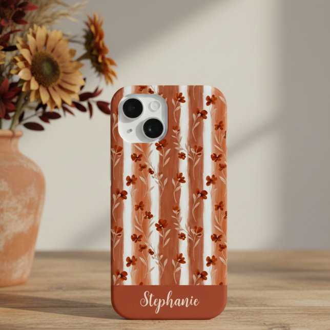 Terracotta Wildflower Monogram Boho  Case-Mate iPhone Case (Creator Uploaded)