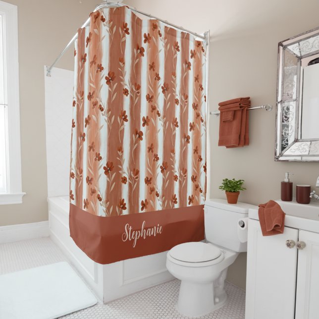 Terracotta Wildflower Monogram Shower Curtain (Creator Uploaded)
