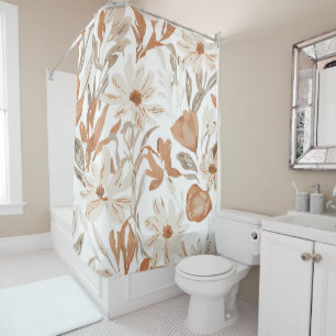 Terracotta Wildflower Rustic Boho Bathroom Decor Shower Curtain