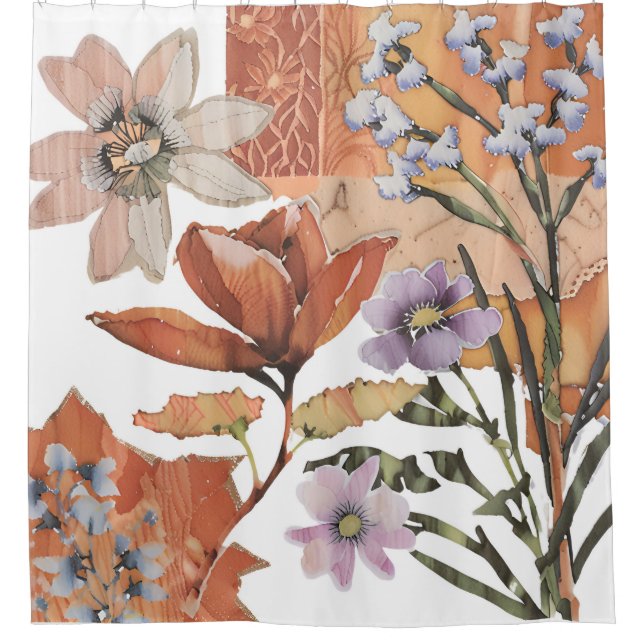 Terracotta Wildflower Rustic Boho Bathroom Decor Shower Curtain (Front)