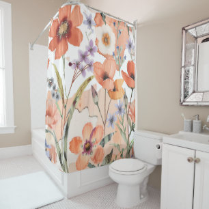 Terracotta Wildflower Rustic Boho Bathroom Decor Shower Curtain
