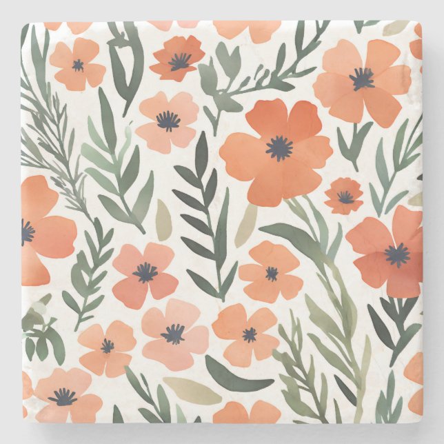 Terracotta Wildflower Rustic Boho Drink Accessory Stone Coaster (Front)