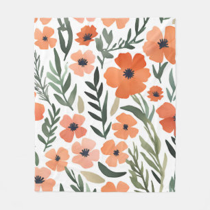 Terracotta Wildflower Rustic Boho Throw for Spring Fleece Blanket