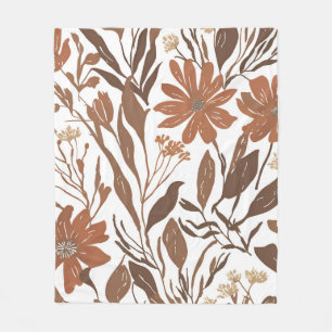 Terracotta Wildflower Rustic Boho Throw for Spring Fleece Blanket