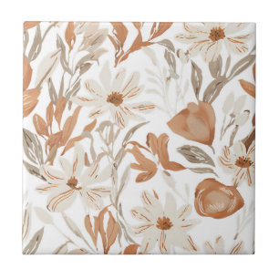 Terracotta Wildflower Rustic Boho Wall Accent  Tile