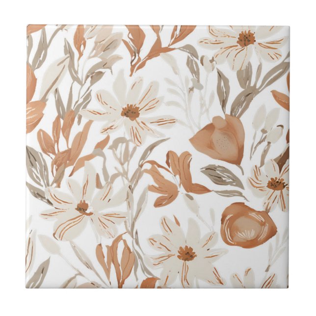 Terracotta Wildflower Rustic Boho Wall Accent  Tile (Front)