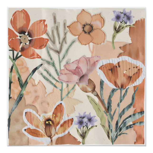 Terracotta Wildflower Rustic Boho Wall Art (Front)