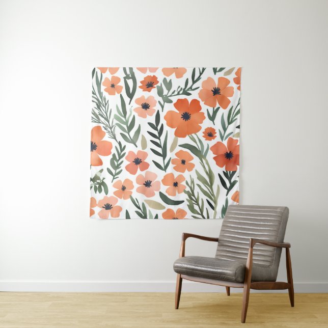 Terracotta Wildflower Rustic Boho Wall Hanging Tapestry (In Situ)
