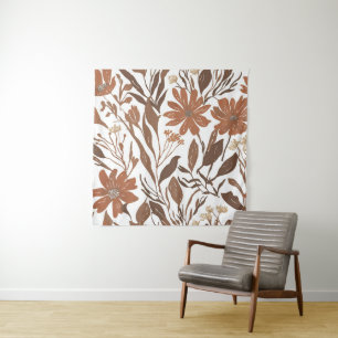 Terracotta Wildflower Rustic Boho Wall Hanging Tapestry