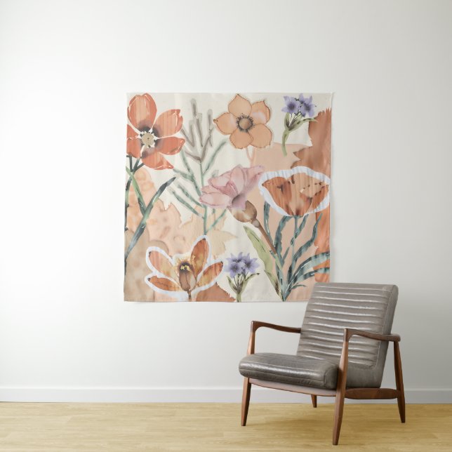 Terracotta Wildflower Rustic Boho Wall Hanging Tapestry (In Situ)
