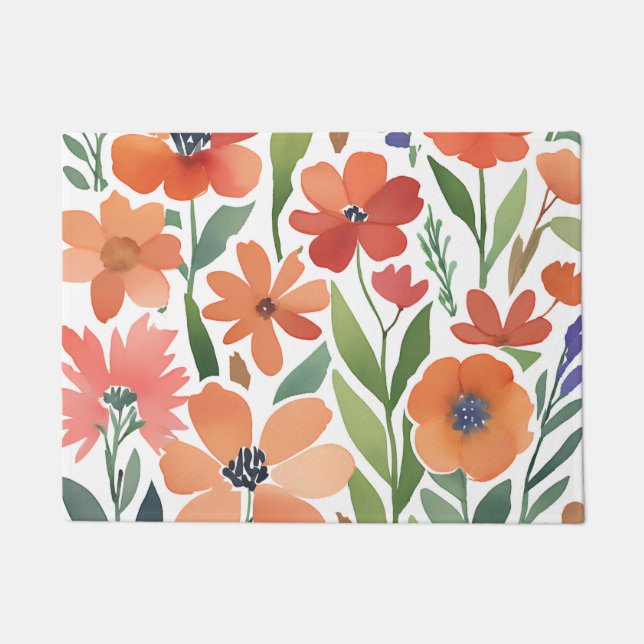Terracotta Wildflower Rustic Entryway Decor Doormat (Front)