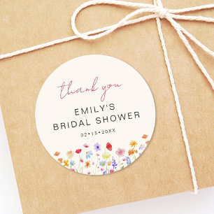 Terracotta Wildflower Thank You Bridal Shower Classic Round Sticker