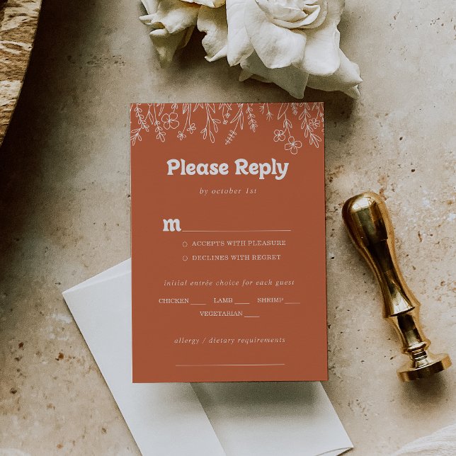 Terracotta Wildflower Wedding Menu Choice RSVP (Creator Uploaded)